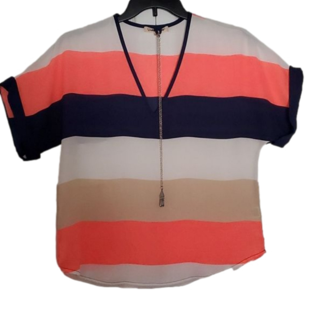 Wishful Park Women's Stripped Short Sleeve Blouse Size Large